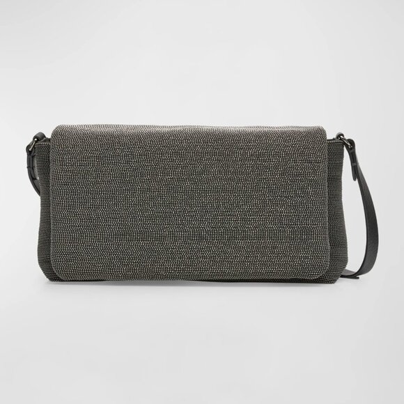 Brunello Cucinelli Precious Monili Flap Bag in Grained Leather Gray New w/o Tag - Picture 1 of 14
